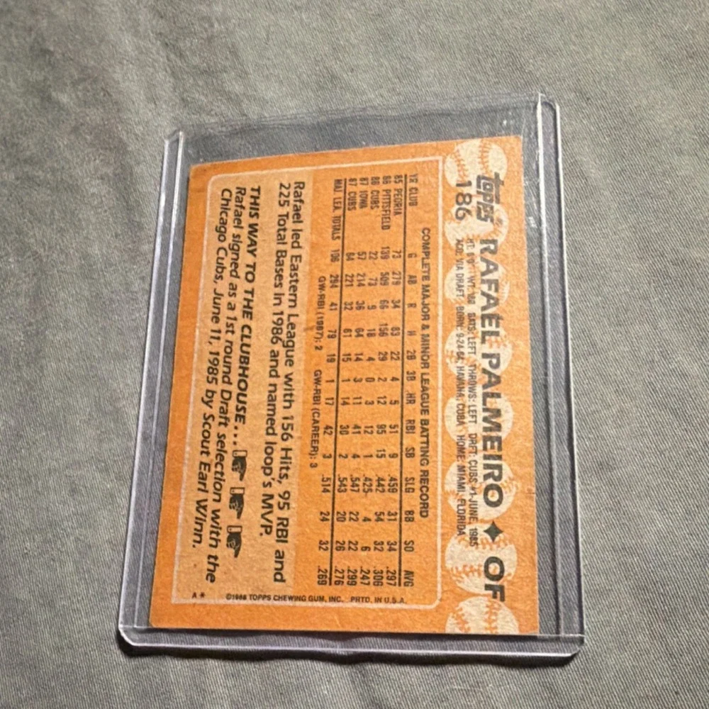 Topps 1988 Rafael Palmeiro #186 Chicago Cubs Baseball Card MLB